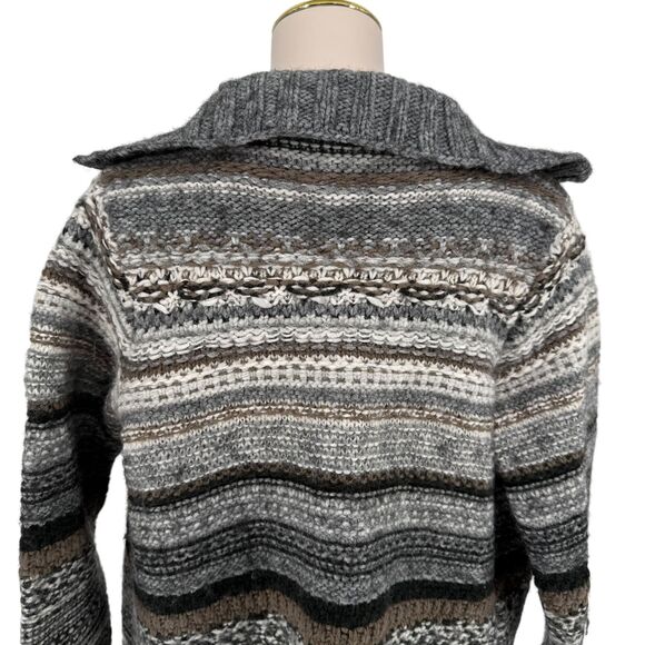 J. Jill Open Knit Cardigan Size MEDIUM Gray Wool Alpaca Blend Nordic Fair Isle - Picture 12 of 16